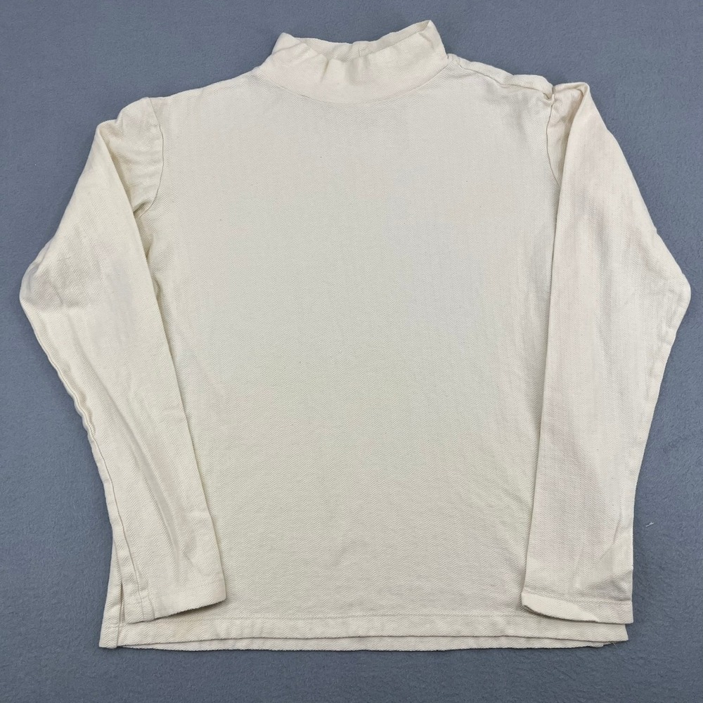 Bianca Chandon New York Womens Cream Herringbone Mock Neck Cotton Top Small